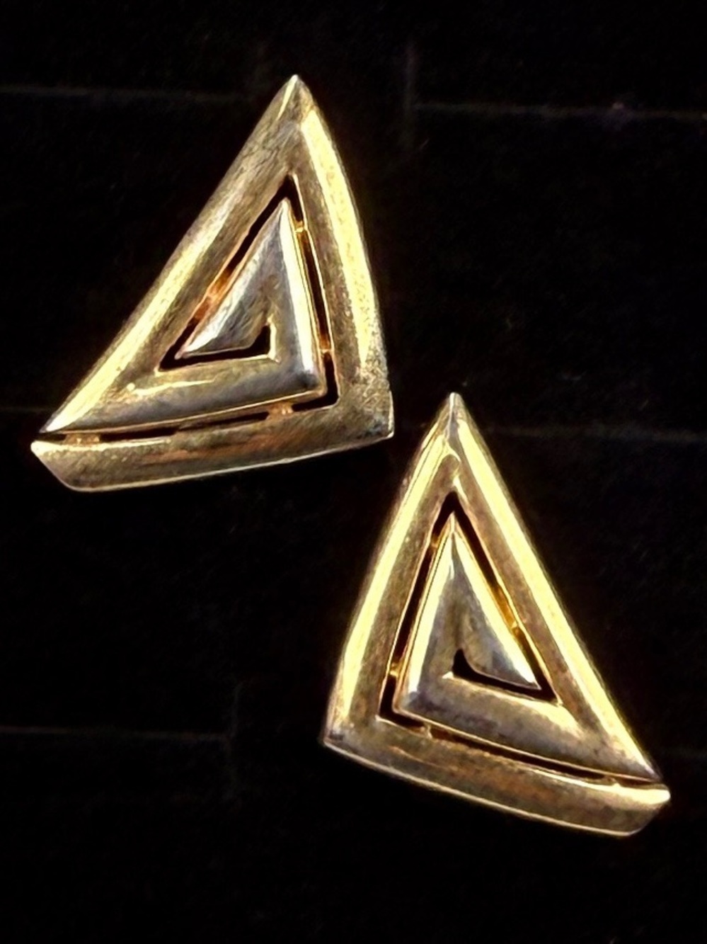 Vintage Monet Gold Tone Geometric Clip-On Earrings Designer